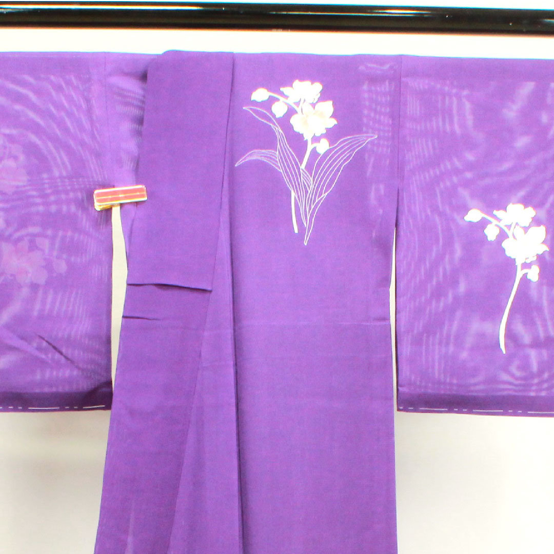 夏物 正絹 訪問着 身丈157.5cm 裄丈64.5cm 菫色(すみれいろ) 抽象花 しつけ糸付き 未使用品 絽 Sランク 紫系 1132000472320