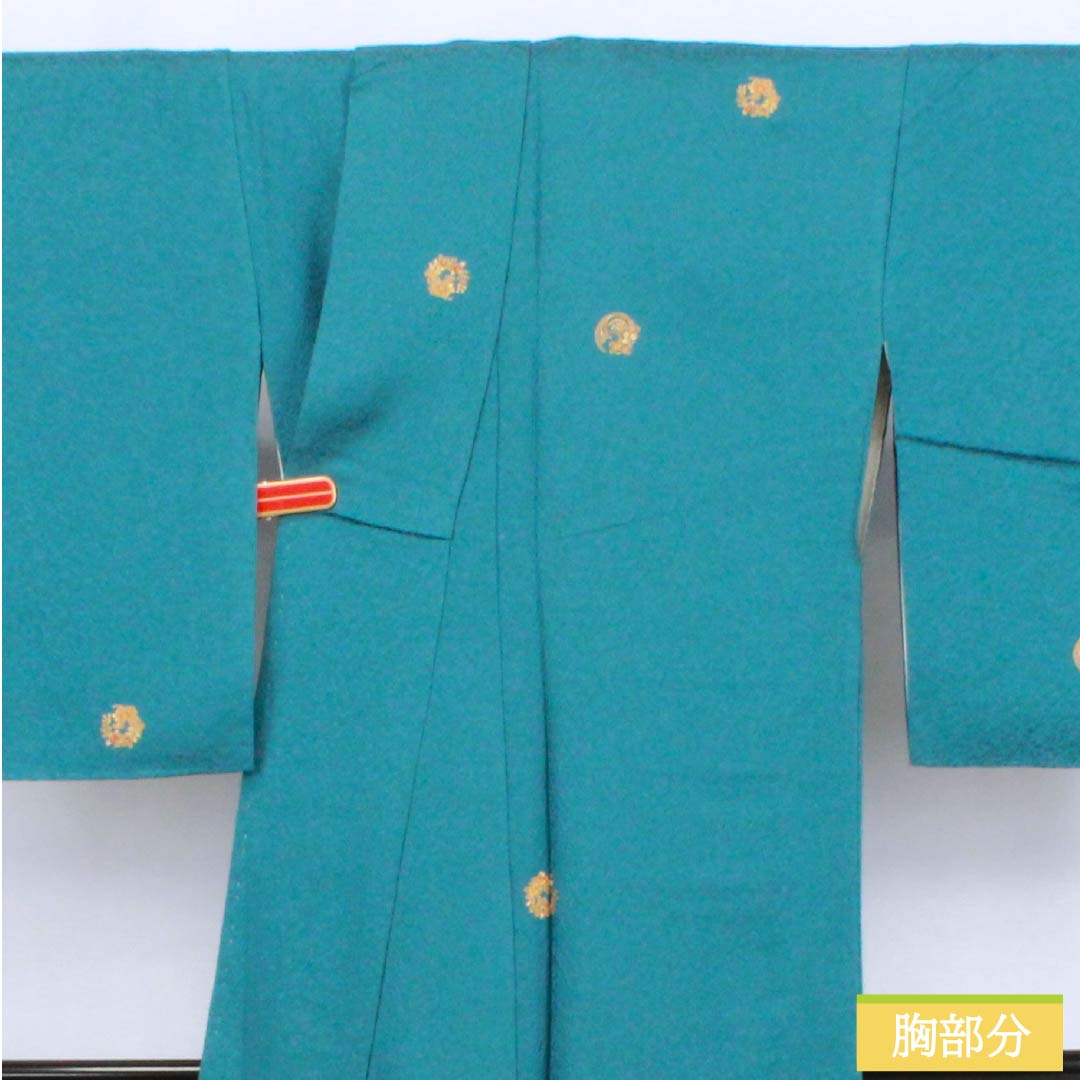 小紋 正絹 身丈165cm 裄丈66.5cm 袷 納戸色(なんどいろ) 花輪 京友禅 Sランク 青系 1115006282517