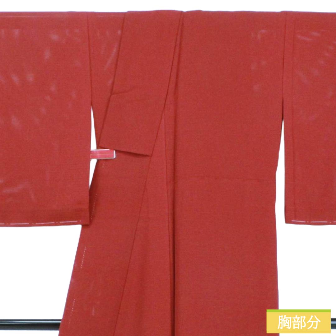 夏物 正絹 色無地 Sランク 身丈155.5cm 裄丈66.5cm 牛血紅色(ぎゅうけつこういろ) 丸に梅鉢 一つ紋 絽 赤系 1132003682312