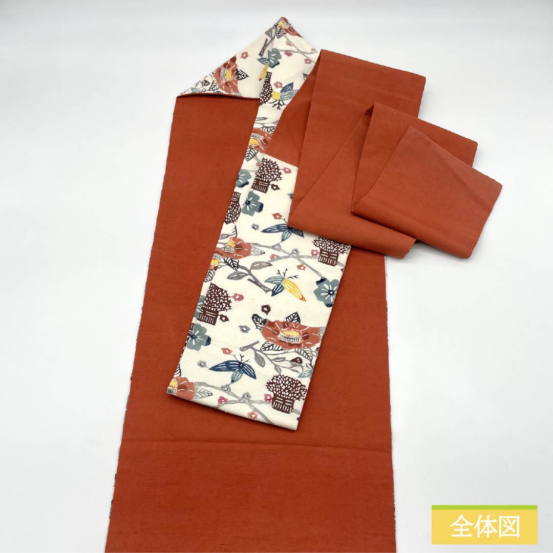 名古屋帯 正絹 Bランク 京紅型 紬地 花模様 帯丈327cm 全通 カジュアル 白系 1124009314311 名古屋仕立て