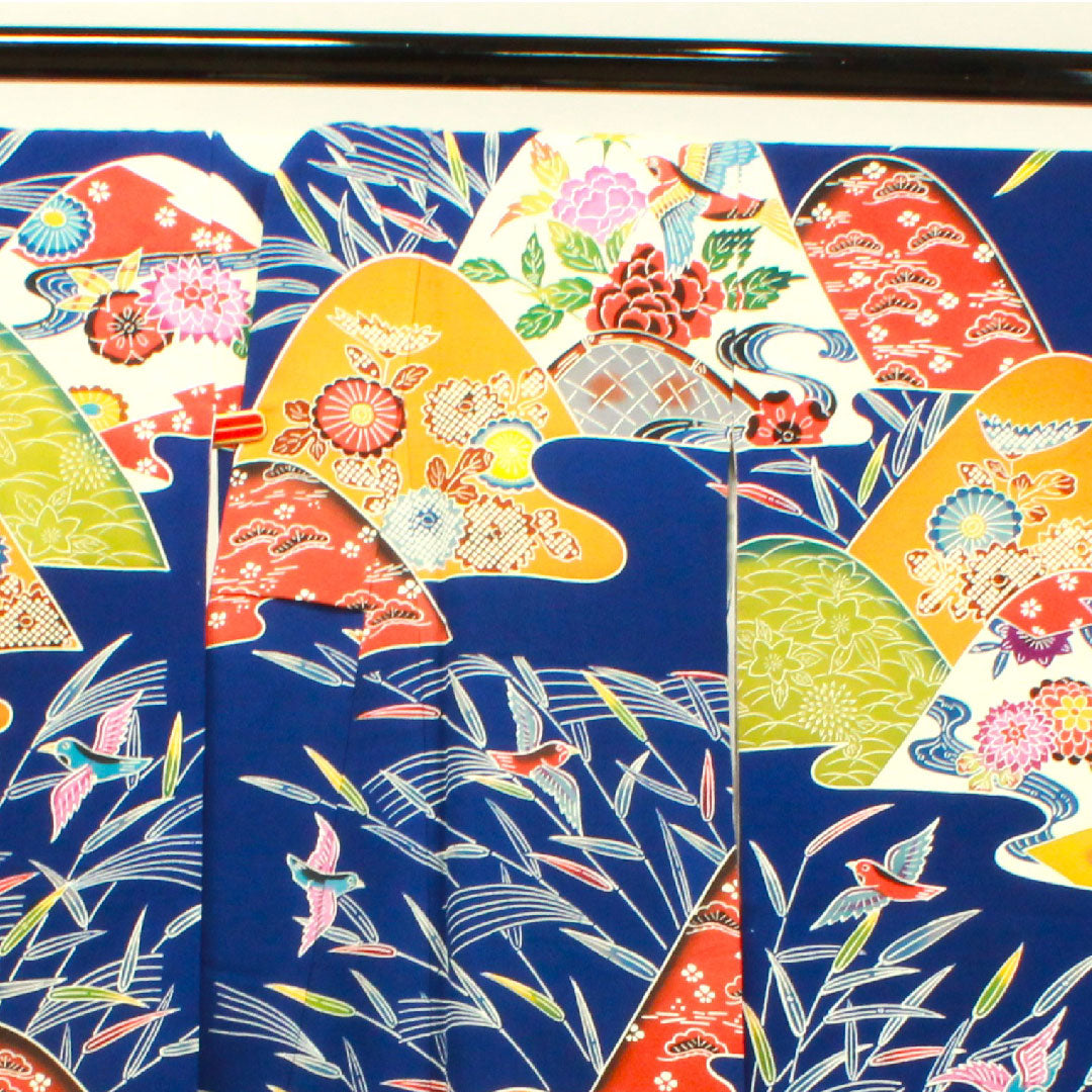 振袖 身丈160cm 裄丈65cm 袷 瑠璃色 京紅型 吉祥文様 正絹 Aランク 紺系 1113001753418