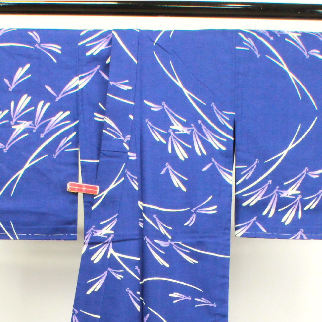 浴衣 しつけ糸付き 未使用品 紺桔梗色 トンボ 木綿 Sランク 単衣 身丈168cm 裄丈66cm 紺系 1118002692518