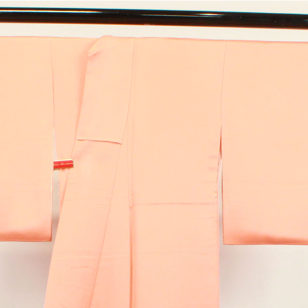 Colored Tomesode, Length 160.5cm, Sleeve Length 64cm, Lined, Coral Color, Kyo-Yuzen, Crane, Flowing Water, Three Fans, Pure Silk, S Rank, Three Crests, Orange, 1111001132426