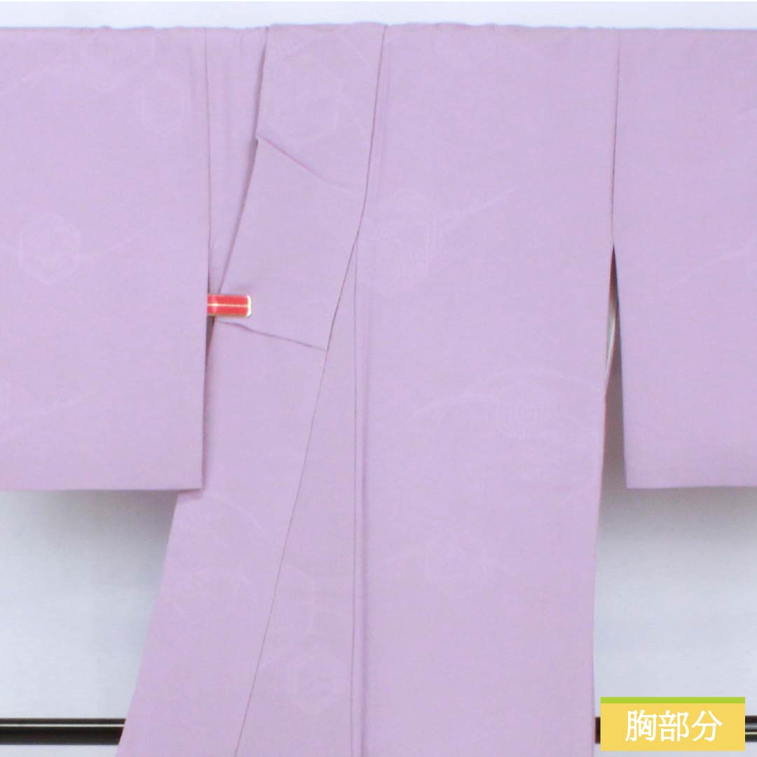 Solid-colored polyester kimono, length 154cm, sleeve length 63cm, light purple (asa-ki-murasaki), washable, lined, S rank, purple, product number 1114002202220