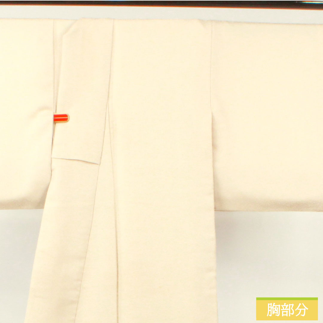 Plain color, polyester, length 170.5cm, sleeve length 65cm, off-white (kinari-iro), washable kimono, one crest, Gosan-kiri, lined, A rank, beige, 1114001263625