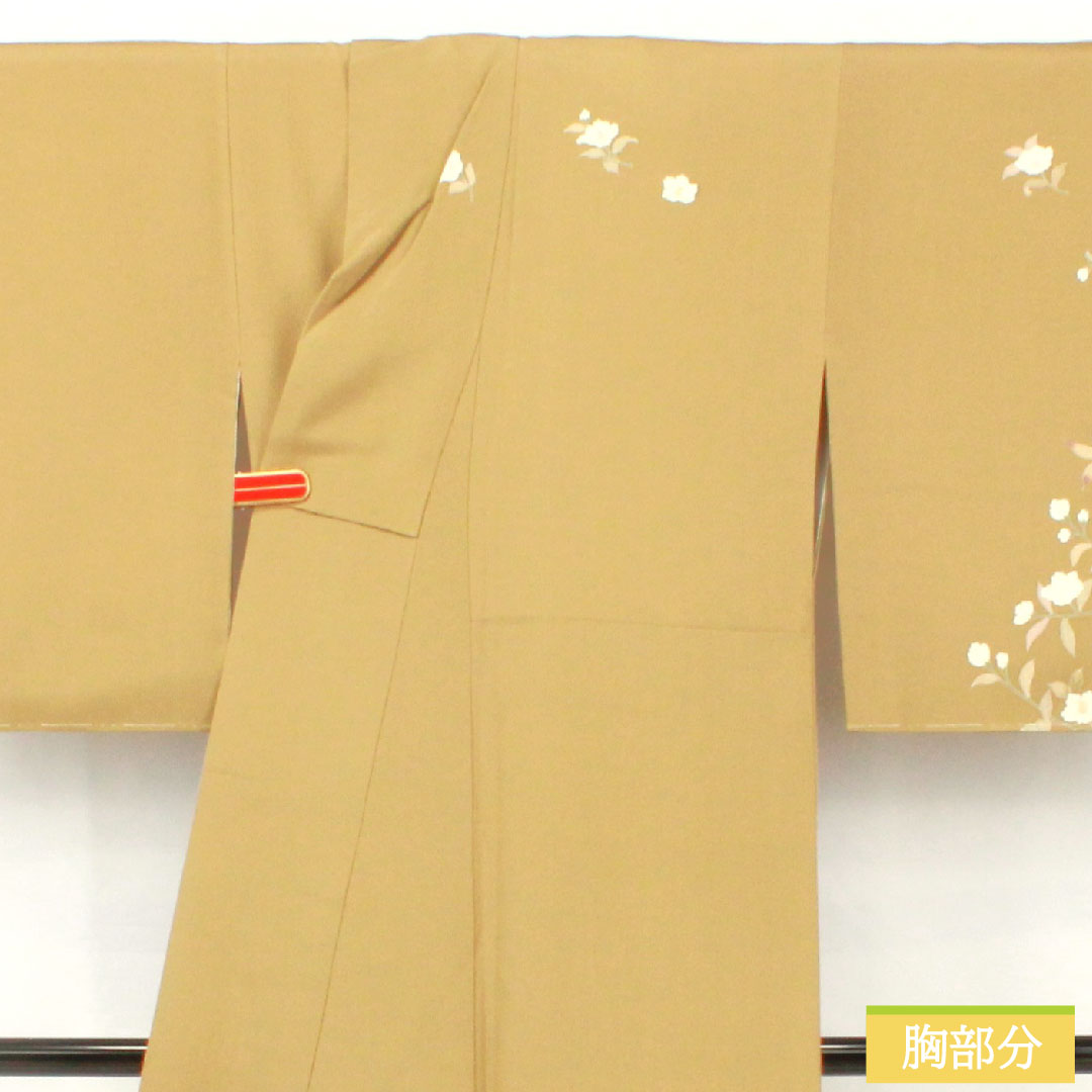 訪問着 正絹 袷 身丈159cm 裄丈62cm 楊梅色(やまももいろ) 京友禅 山茶花 Sランク 黄系 1112005232323