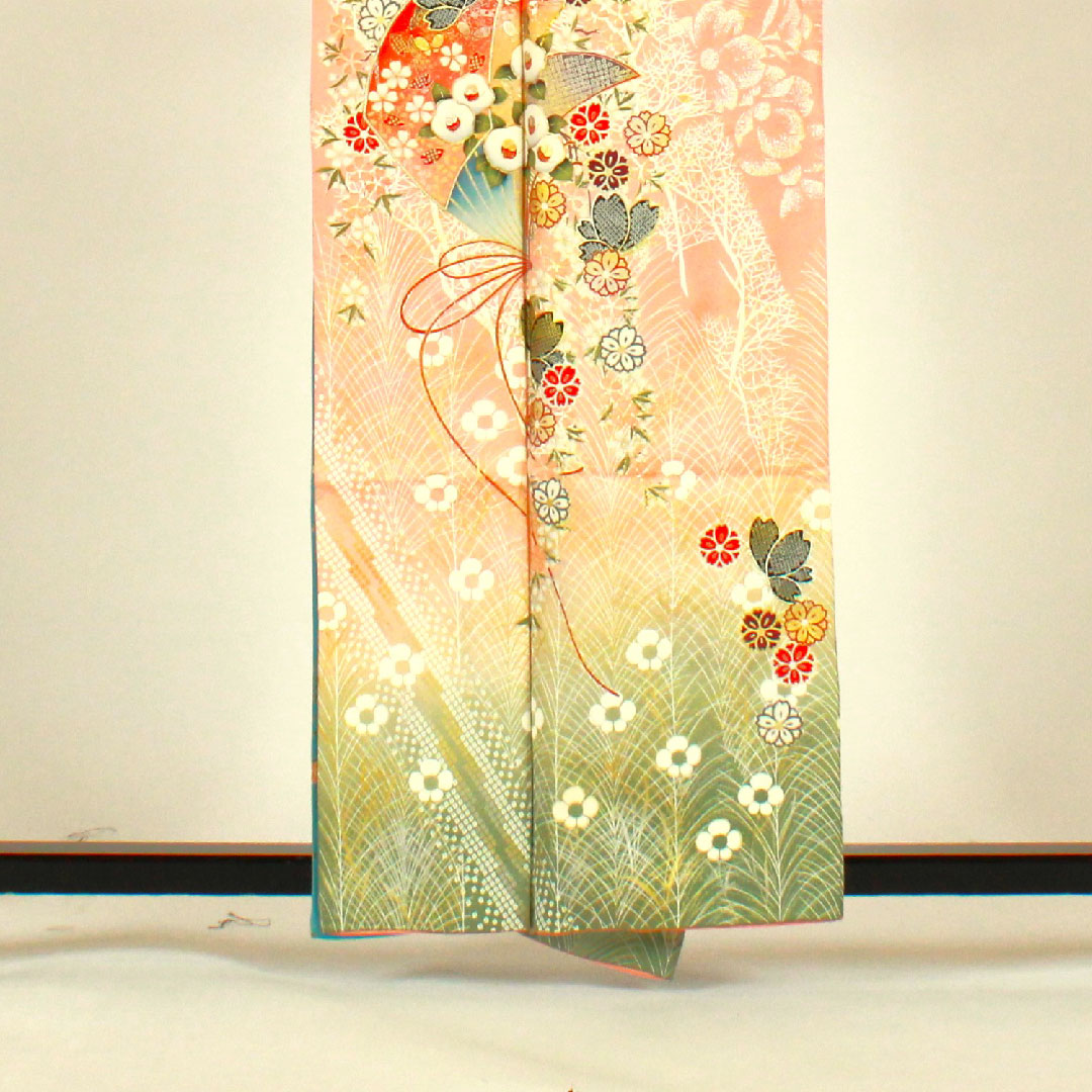 訪問着 袷 身丈160cm 裄丈66cm 京友禅 鳳凰 吉祥文様 正絹 Aランク ピンク系 1112001073413