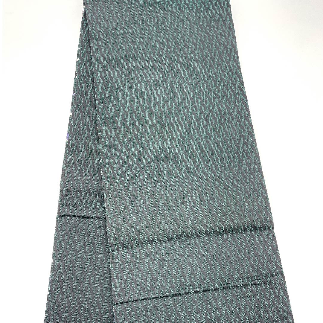 Fukuro Obi, Deep Green, Obihiro, Geometric Pattern, Length 446cm, Pure Silk, S Rank, Six-pass, Casual, Green, 1123009272319