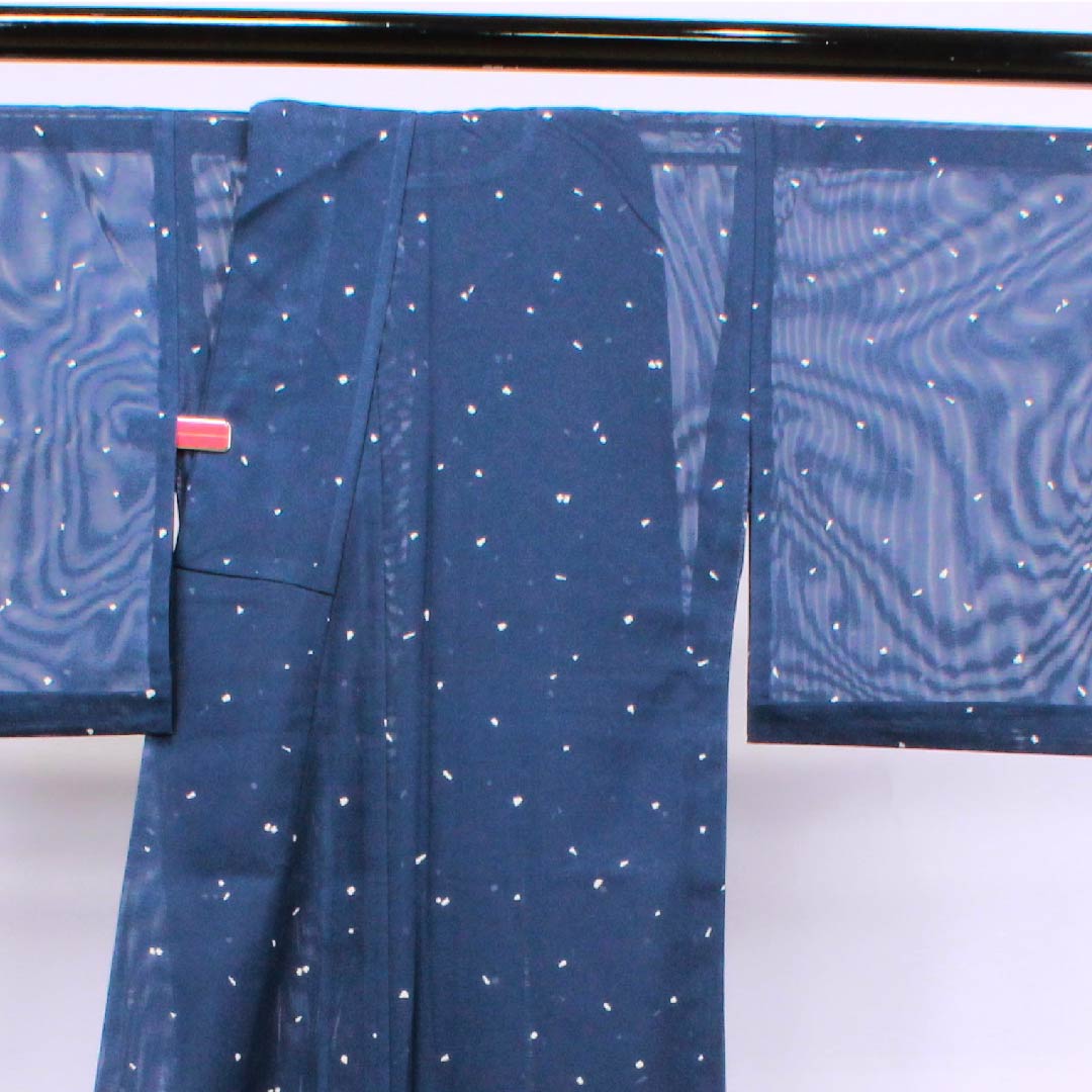 夏物 ポリエステル 訪問着 身丈166.5cm 裄丈66.5cm 韓藍色(からあいいろ)幾何学模様 絽 Aランク 紺系 1132000073518