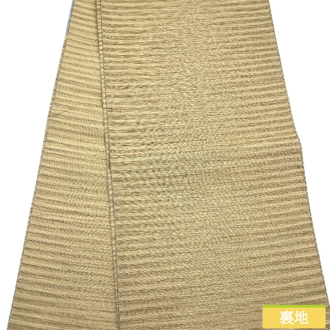 袋帯 正絹 東京白茶色(とうきょうしらちゃいろ) 丸 幾何学模様 帯丈448cm Sランク 六通 カジュアル ベージュ系 1123011012325