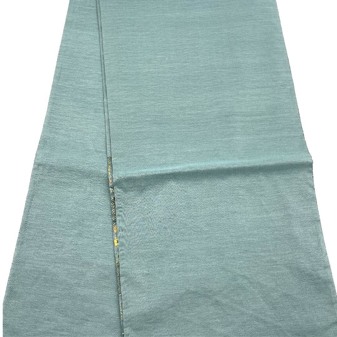 袋帯 藍砥茶色(あいとのちゃいろ) 刺繍 吉祥文様 宝巻 花唐草 帯丈430cm 正絹 Sランク 六通 フォーマル 緑系 1123008142319