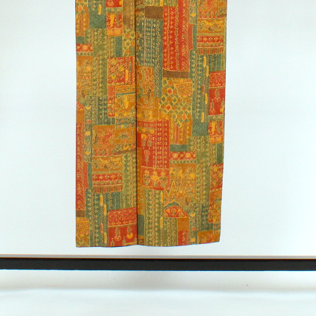 小紋 身丈152cm 裄丈64cm 袷 更紗柄 正絹 Aランク 茶系 1115000083214