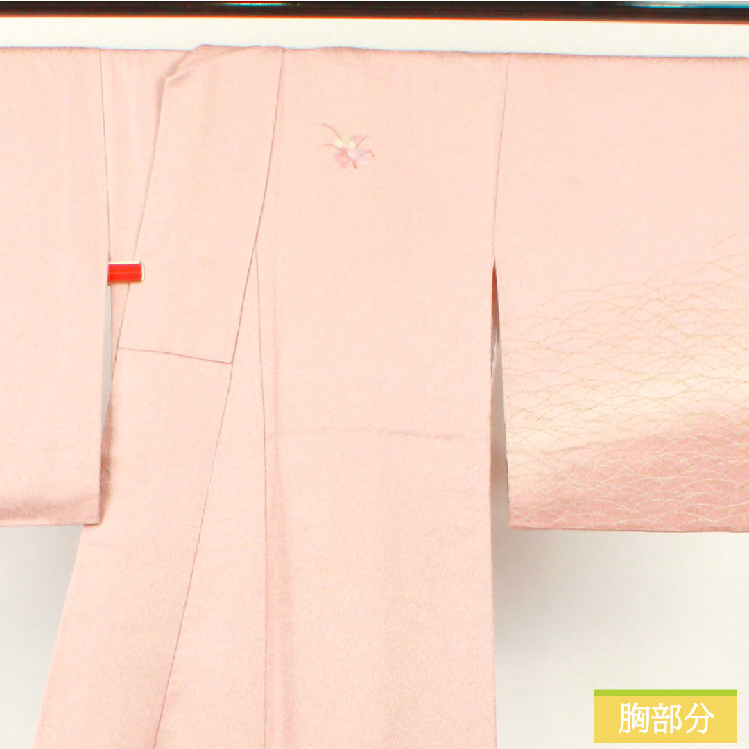 訪問着 正絹 袷 身丈158.5cm 裄丈64.5cm 今様色(いまよういろ) 付下げ 京友禅 刺繍 一つ紋 沢瀉 Aランク ピンク系 1112004633313