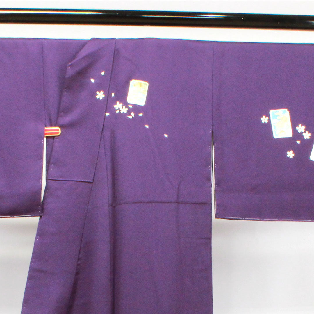 訪問着 正絹 袷 身丈155cm 裄丈68cm 深紫色 金彩加工 しつけ糸付き 吉祥文様 Sランク 紫系 1112003192320