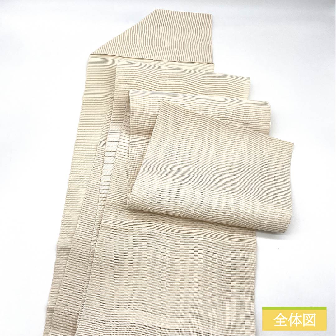 名古屋帯 生成り色(きなりいろ) 夏帯 波 帯丈366cm 正絹 Sランク ポイント柄 カジュアル クリーム系 1124008572315 松葉仕立て