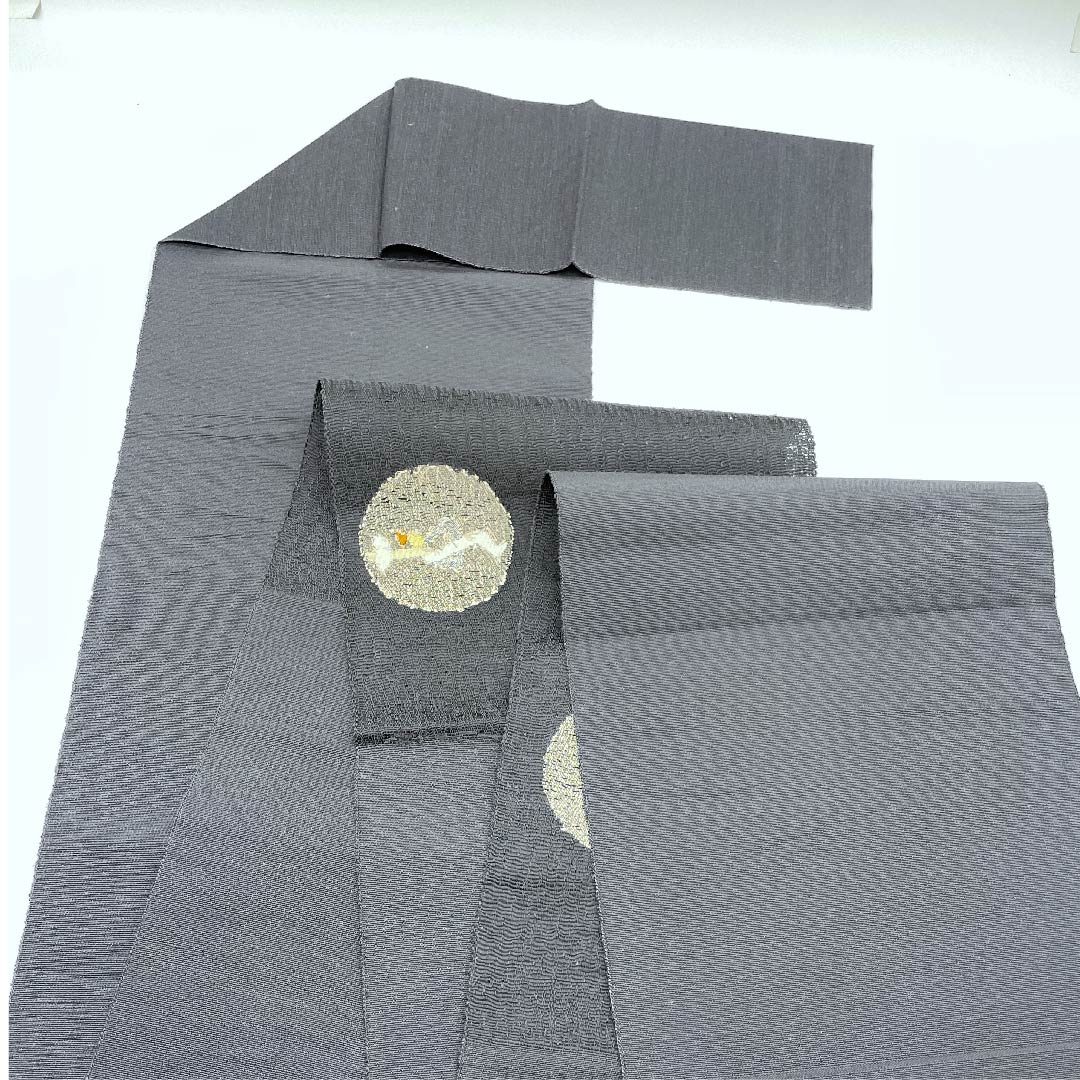 名古屋帯 黒色 すくい織り 井筒屋瀬平 春夏秋冬 帯丈386cm 正絹 Sランク ポイント柄 カジュアル 黒系 1124004762310 松葉仕立て