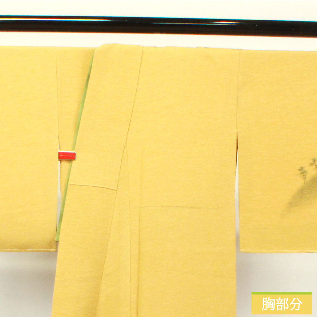 訪問着 正絹 袷 身丈167cm 裄丈64cm 楊梅色 風景模様 作家物 しつけ糸付き 未使用品 Sランク 黄系 1112003382523