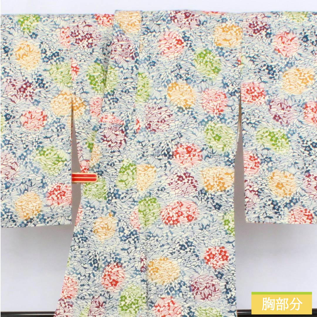 小紋 正絹 身丈147cm 裄丈64cm 袷 生成り色(きなりいろ) 型染 抽象模様 しつけ糸付き Aランク 白系 1115006123111