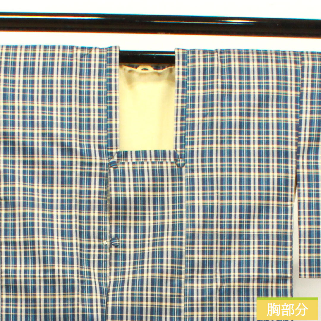 道行コート 正絹 身丈85cm 裄丈65cm 濃紺色(のうこんいろ) 格子 しつけ糸付き Sランク 袷 紺系 1117000862918