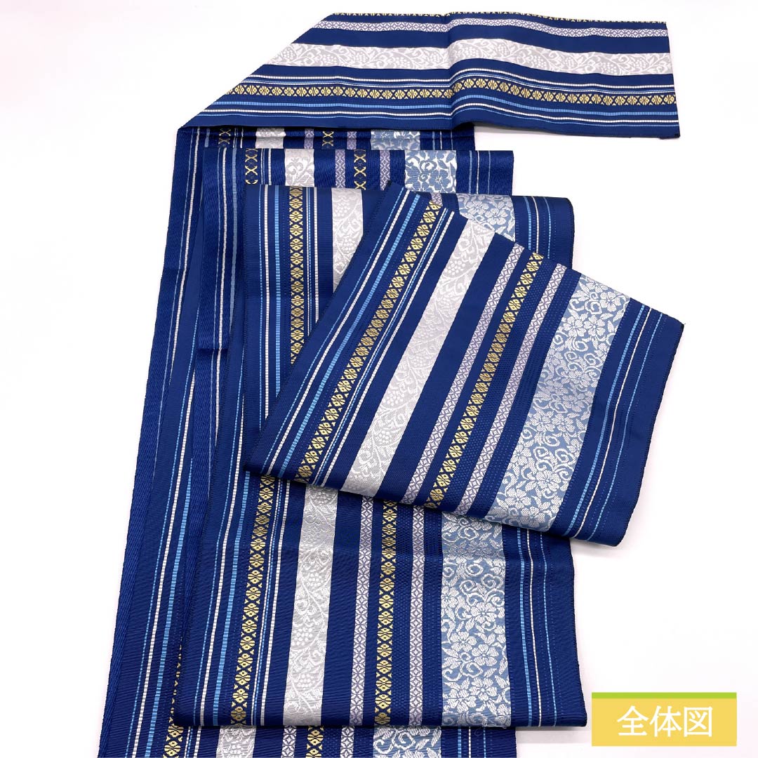 (新品未使用品)名古屋帯 正絹 NEWランク 濃桔梗色(こいききょういろ) 博多織 本場筑前博多織 八寸名古屋帯 帯丈367cm 全通 カジュアル 青系 1124009641317 松葉仕立て