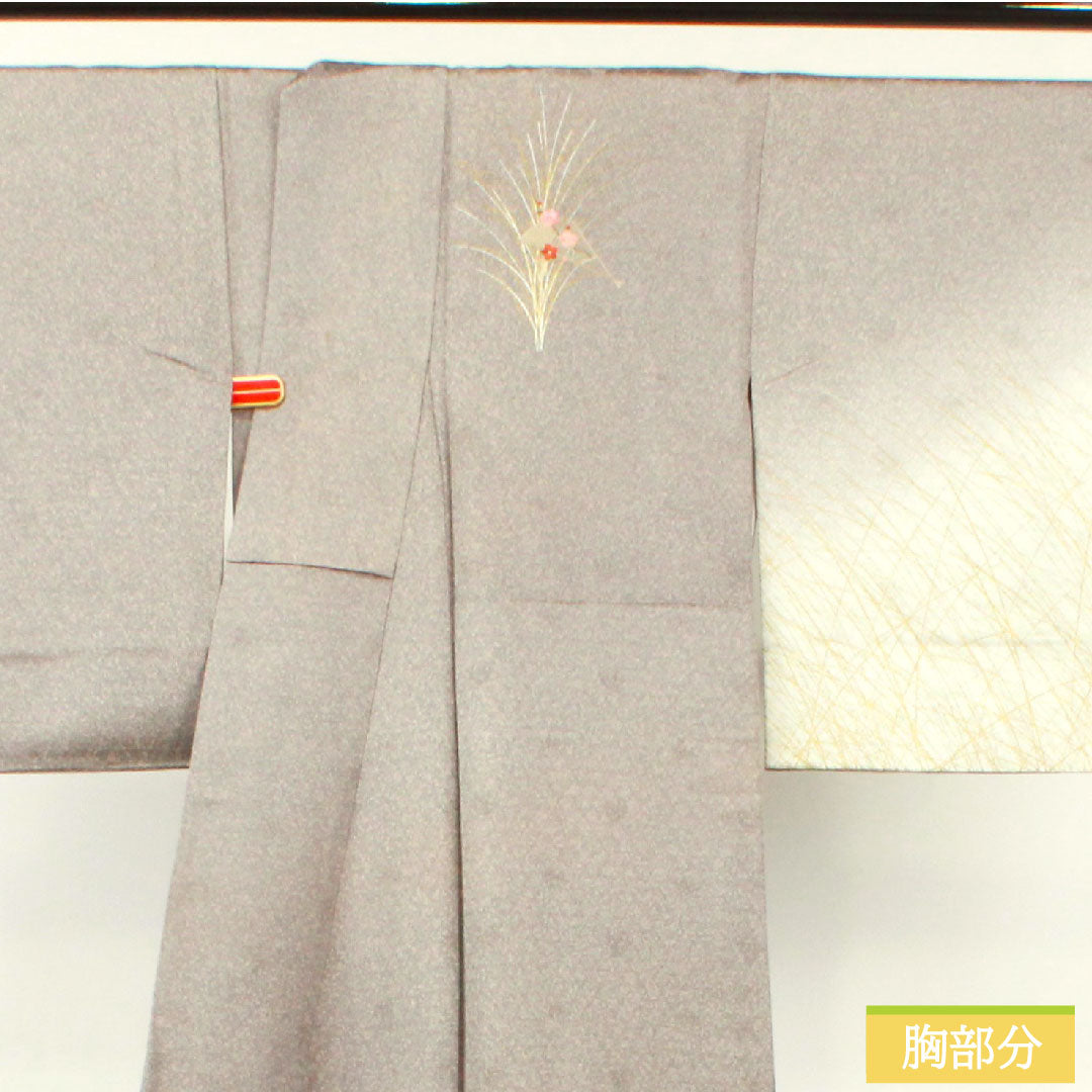 Homongi, pure silk, lined, length 161cm, sleeve length 65cm, dull purple, embroidery, A rank, gray, 1112003703422