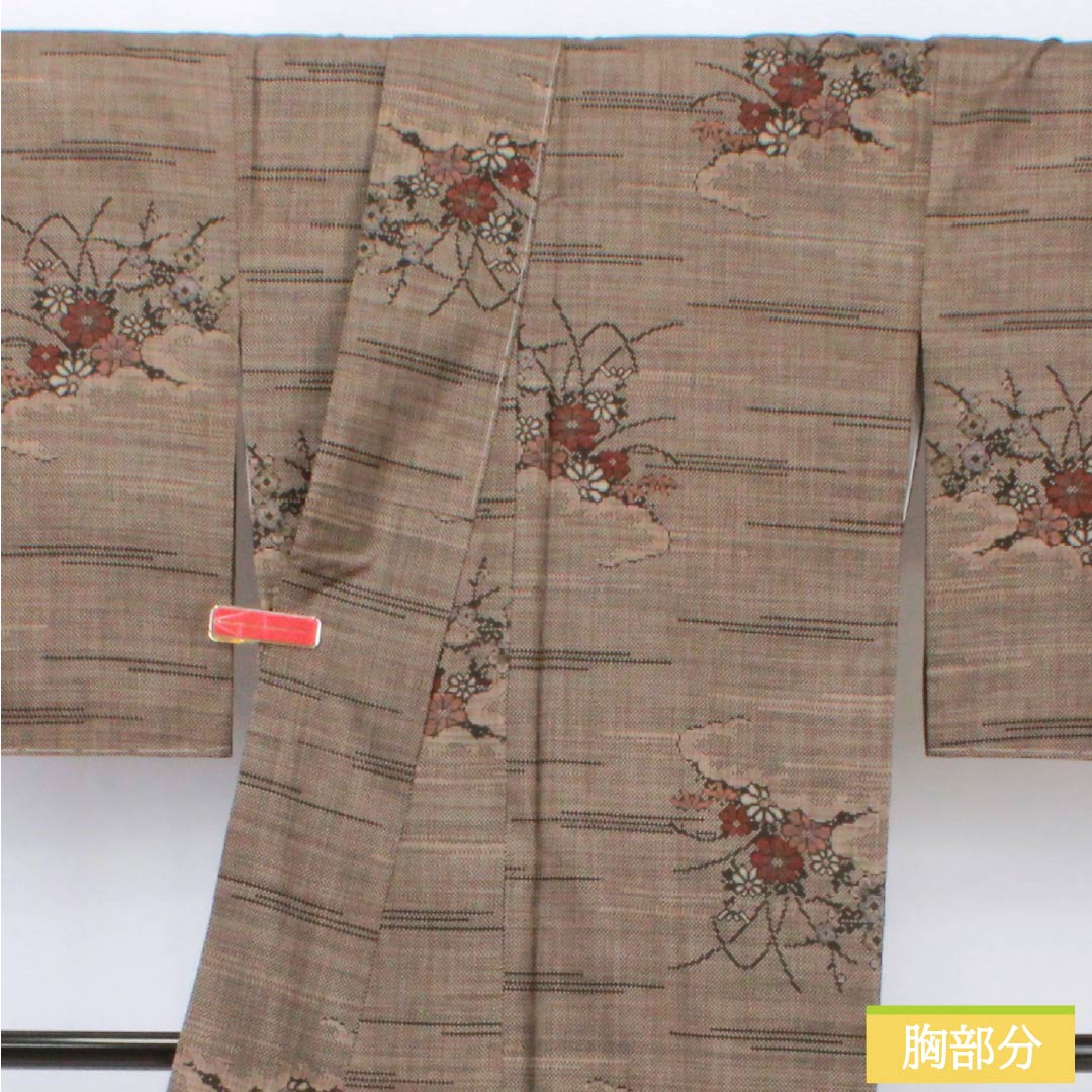 紬 正絹 Sランク 身丈170.5cm 裄丈68cm 赤墨色(あかずみいろ) 大島紬 一元絣 7マルキ 袷 茶系 1116004332614