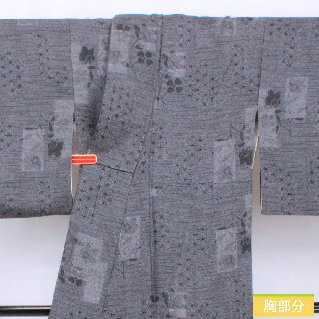 小紋 正絹 Aランク 身丈158cm 裄丈66.5cm 袷 短冊 グレー系 1115006963322