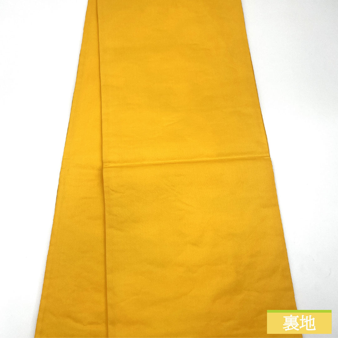 袋帯 正絹 Sランク 黄支子色(きくちなしいろ) 西陣織 唐織 椿 帯丈424cm 六通 フォーマル 黄系 1123017062323