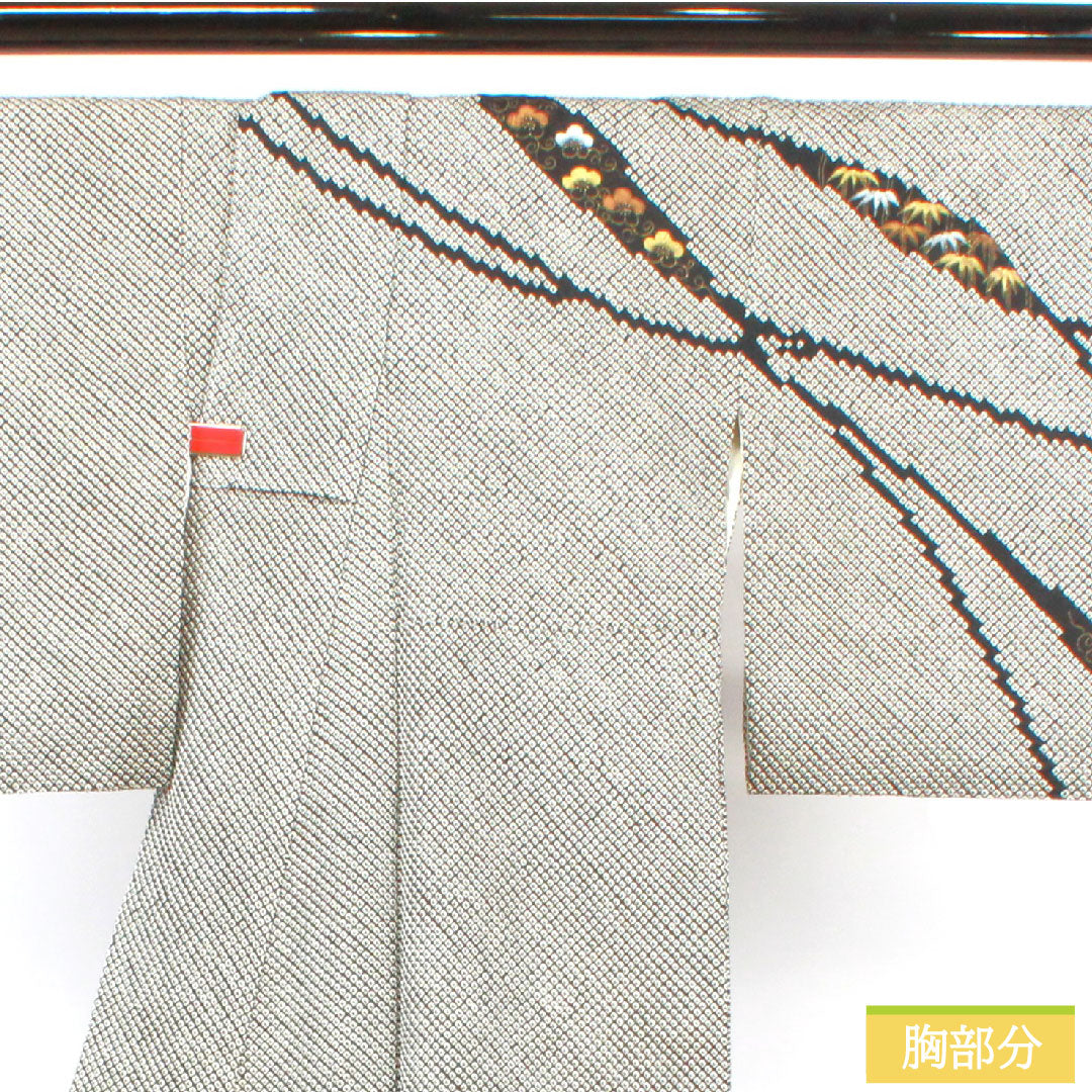 訪問着 正絹 袷 身丈160cm 裄丈63cm 総絞り 松竹梅 Sランク 黒系 1112004642410