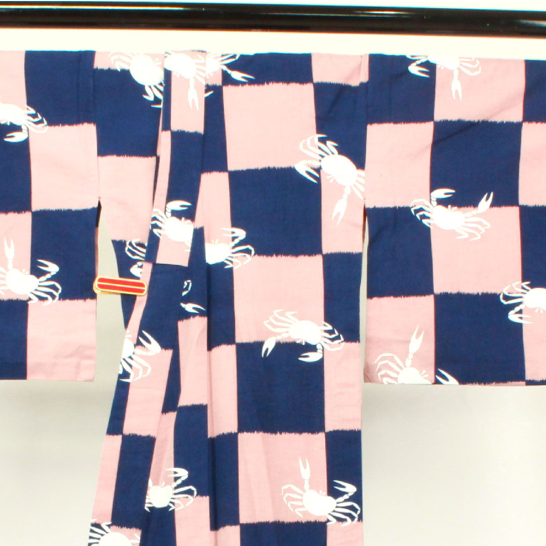 浴衣 市松 カニ 木綿 Aランク 単衣 身丈157cm 裄丈66.5cm グラデーション系 1118002953399