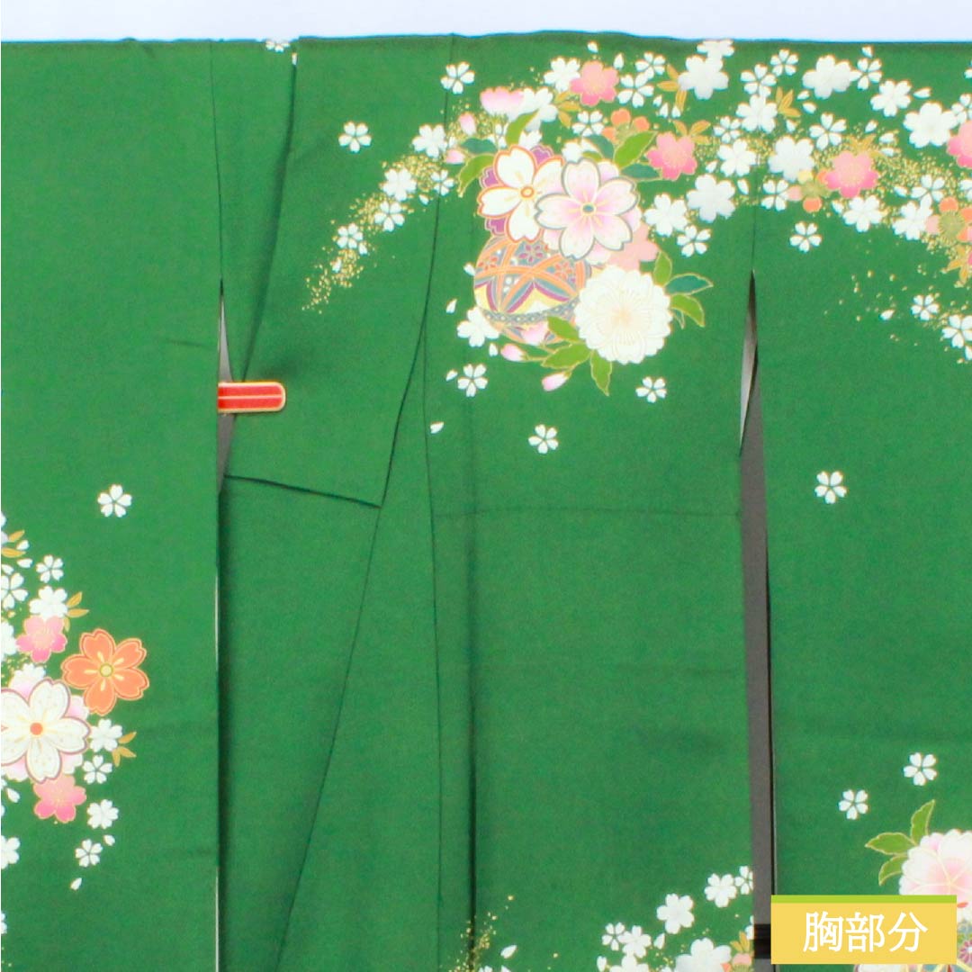 振袖 正絹 Sランク 身丈153cm 裄丈62.5cm 袷 緑茶色(りょくちゃいろ) 京友禅 桜 草花 パールトーン加工 緑系 1113002142219