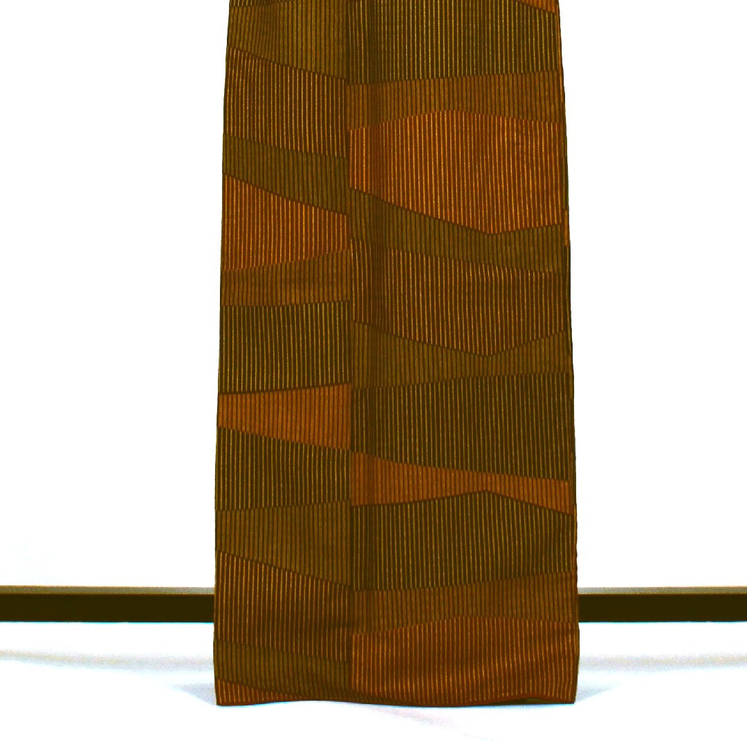 小紋 身丈168.5cm 裄丈67cm 袷 縞模様 洗える着物 ポリ Sランク 茶系 1115000972414