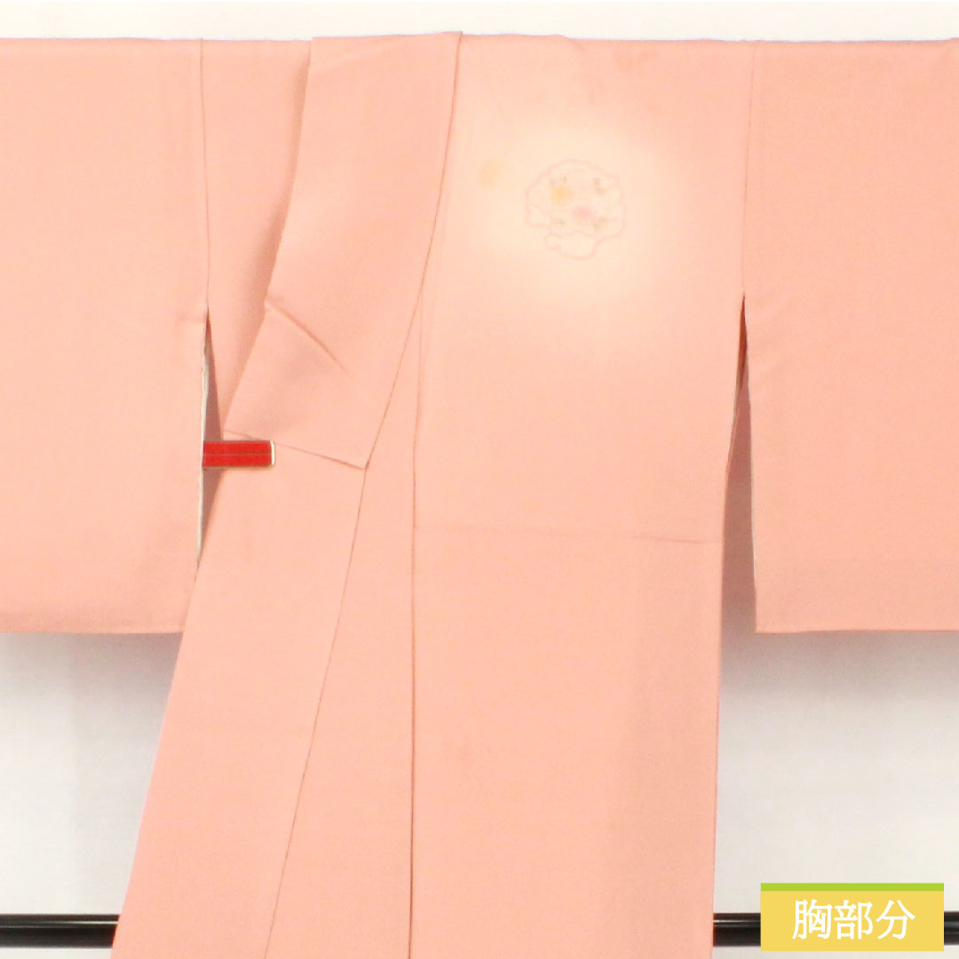 色留袖 正絹 身丈155cm 裄丈62.5cm 袷 東雲色(しののめいろ) 蘇州刺繡 吉祥文様 一つ紋 丸に違い鷹の羽 Bランク ピンク系 1111001694313