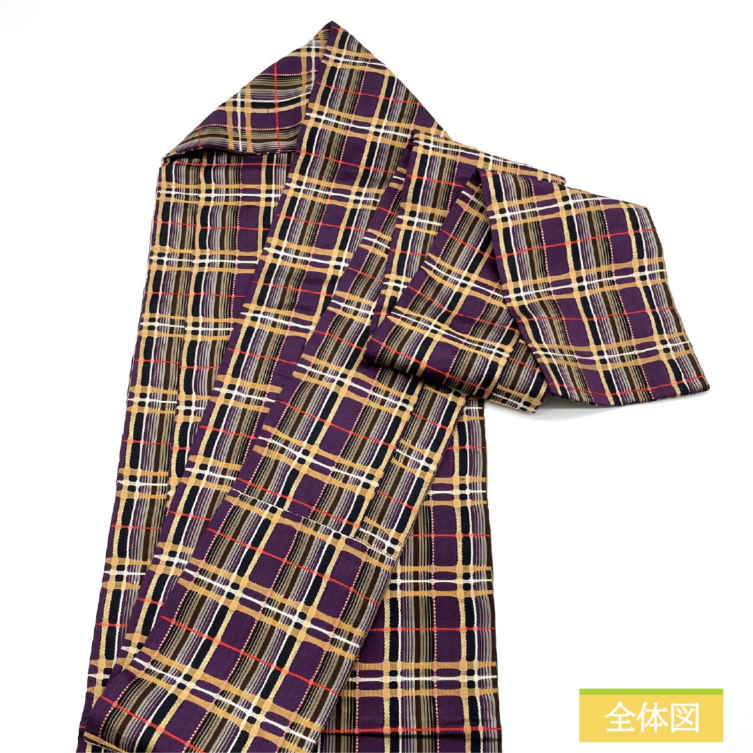 名古屋帯 深紫色(ふかきむらさきいろ) 間道柄 帯丈326cm 正絹 Sランク 全通 カジュアル 紫系 1124007922320 名古屋仕立て