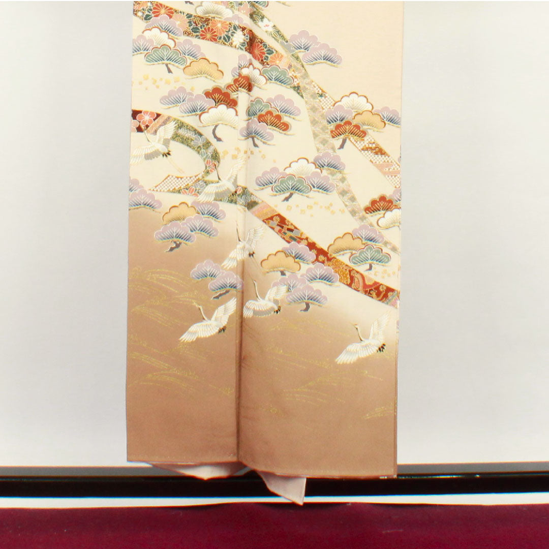 訪問着 袷 身丈152.5cm 裄丈64cm 惚色 京友禅 松 鶴 正絹 Sランク ピンク系 1112001902213