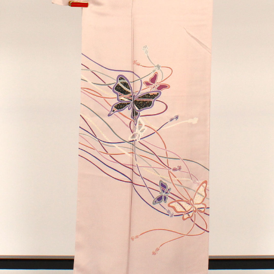 Homongi, lined, length 162.5cm, sleeve length 66cm, butterfly, pure silk, S rank, pink, 1112000252413
