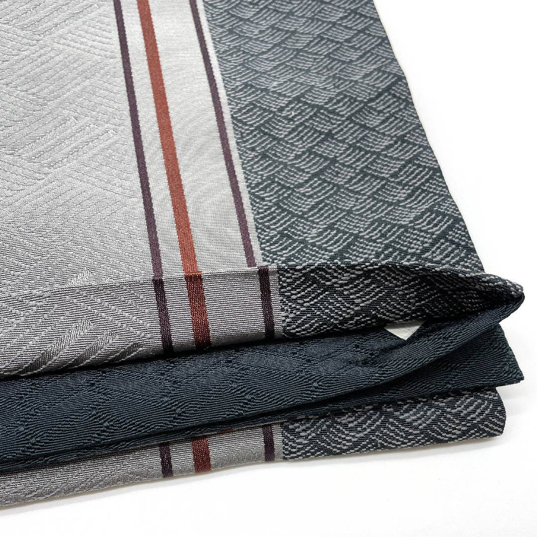 名古屋帯 京袋帯 菱模様 グレー系濃淡 帯丈381cm ポリ Sランク 全通 カジュアル グレー系 1124003422322 開き仕立て