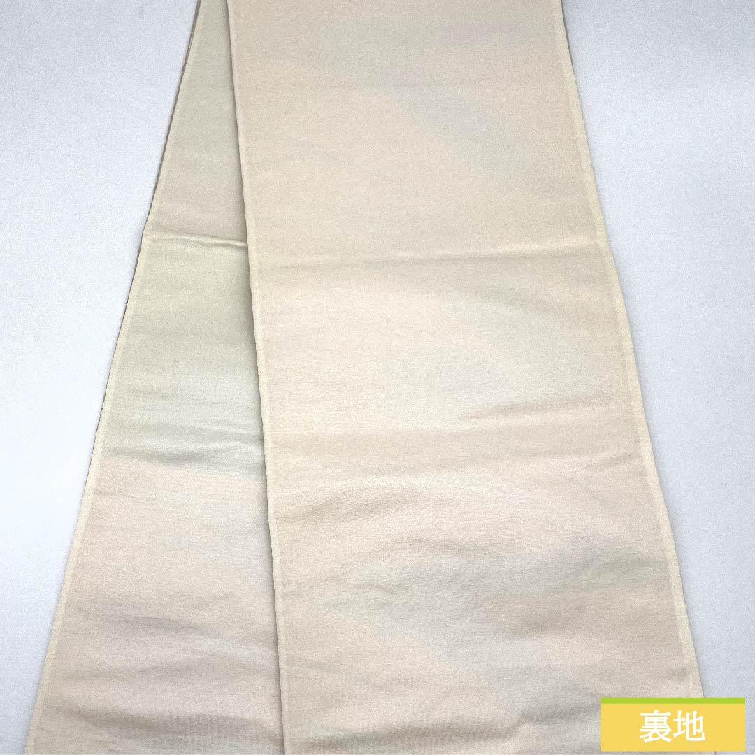 袋帯 胡粉色(ごふんいろ) 雪輪 波 帯丈422cm 正絹 Sランク 六通 フォーマル 銀系 1123010332322