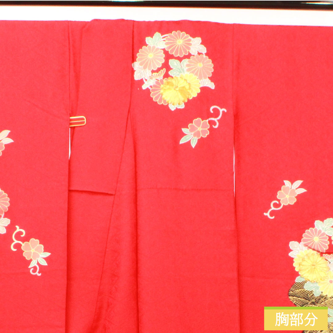 振袖 正絹 身丈154.5cm 裄丈66cm 袷 土耳古赤色(とるこあかいろ) 京友禅 菊 Aランク 赤系 1113001983212