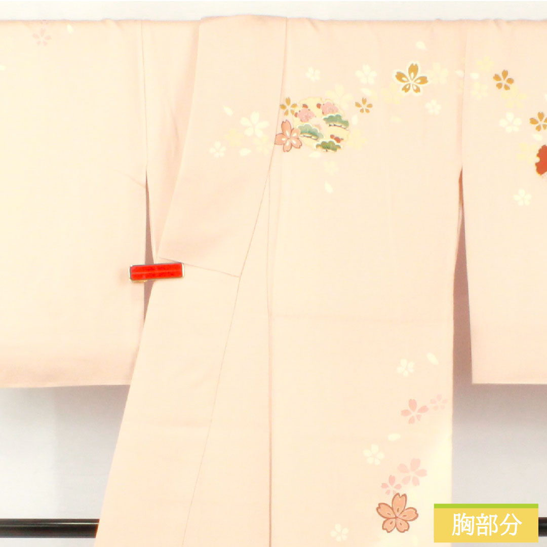 Homongi, pure silk, lined, length 162.5cm, sleeve length 67.5cm, modern colors, Kyo-Yuzen, snowflake, cherry blossom, A rank, pink, 1112005013413