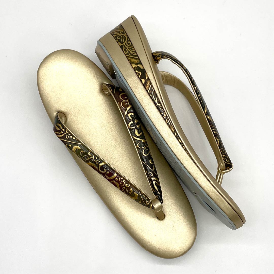 (New old stock) Formal sandal and bag set, brown, unused, gold leather, cloisonne, size M, brown, rank S, 1133000242314