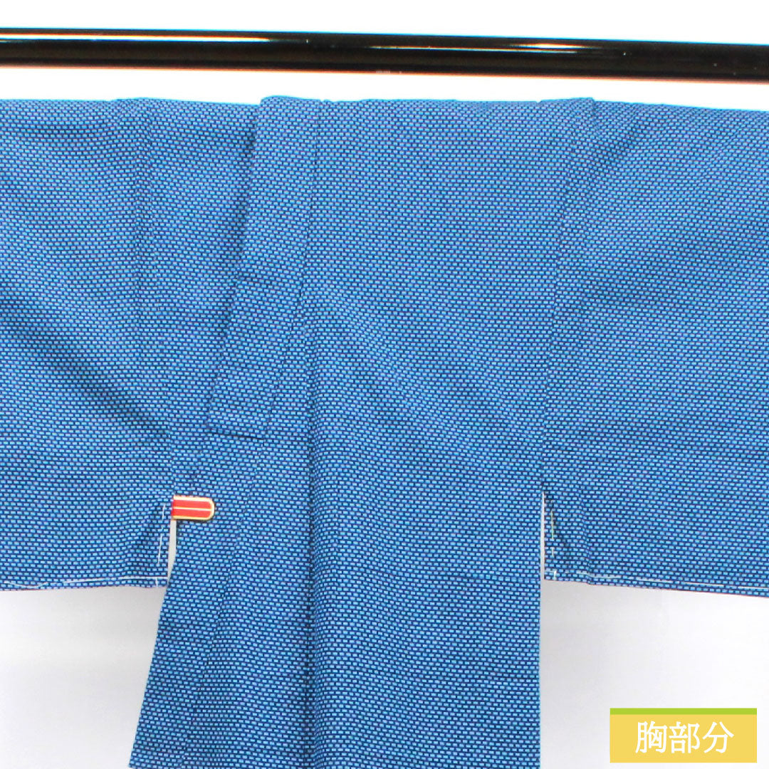 浴衣 木綿 身丈136.5cm 裄丈65.5cm Sランク 単衣 青系 縹色(はなだいろ) 男物 幾何学模様 1118004992317