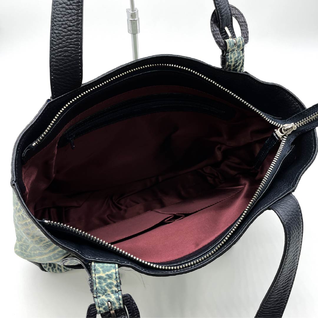 (新古品) 洋装バッグ オットセイ×リザード Aランク 新古品 オットセイ×リザード トートバッグ 紺系 119700042318