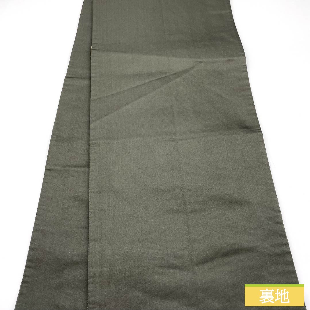 袋帯 正絹 鈍色(にびいろ) 留袖用 白綾苑大庭 鳥 草花模様 帯丈436cm Sランク 六通 フォーマル 緑系 1123014172319