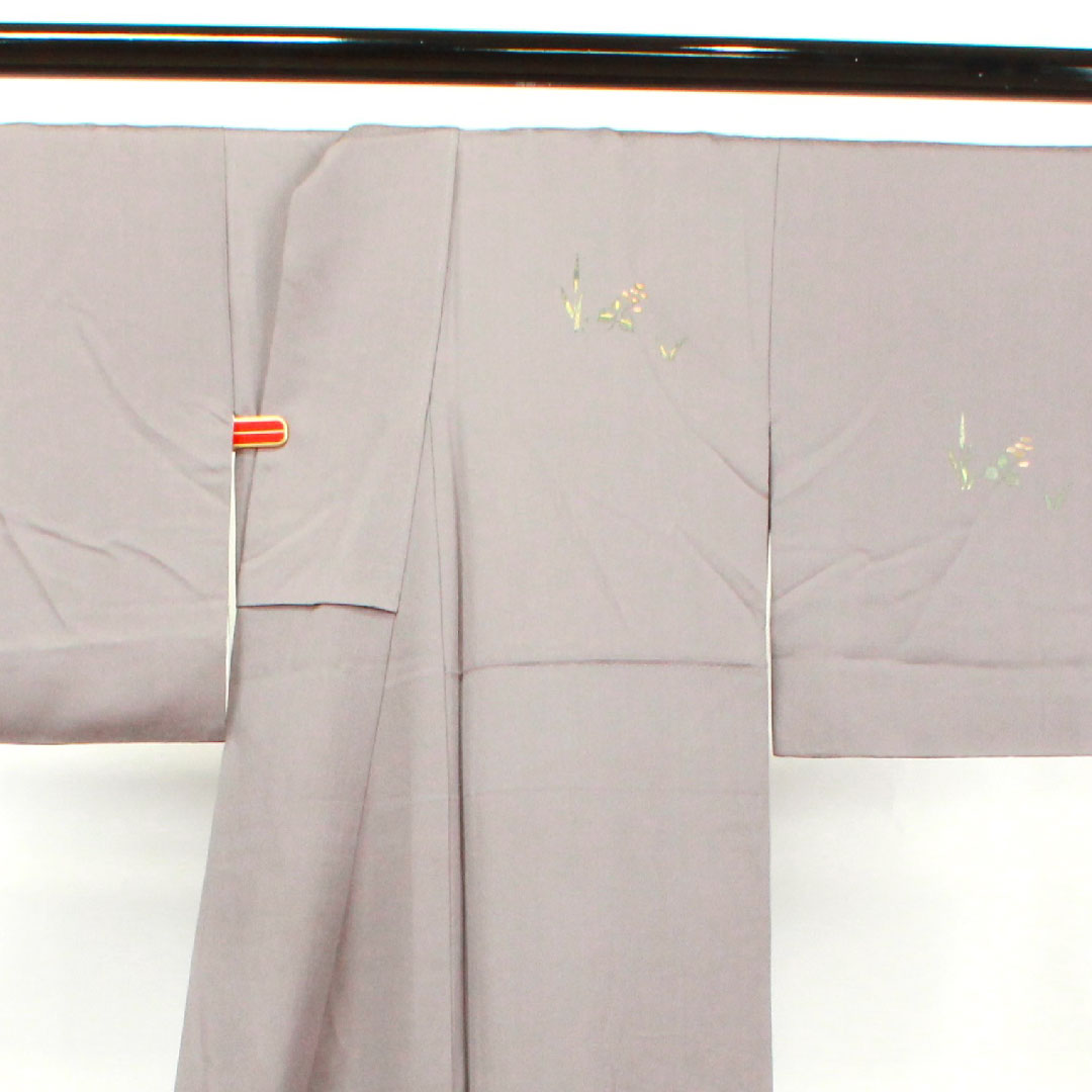 Homongi, pure silk, lined, length 156cm, sleeve length 63cm, tin color, gold leaf finish, floral pattern, S rank, gray, 1112002942322