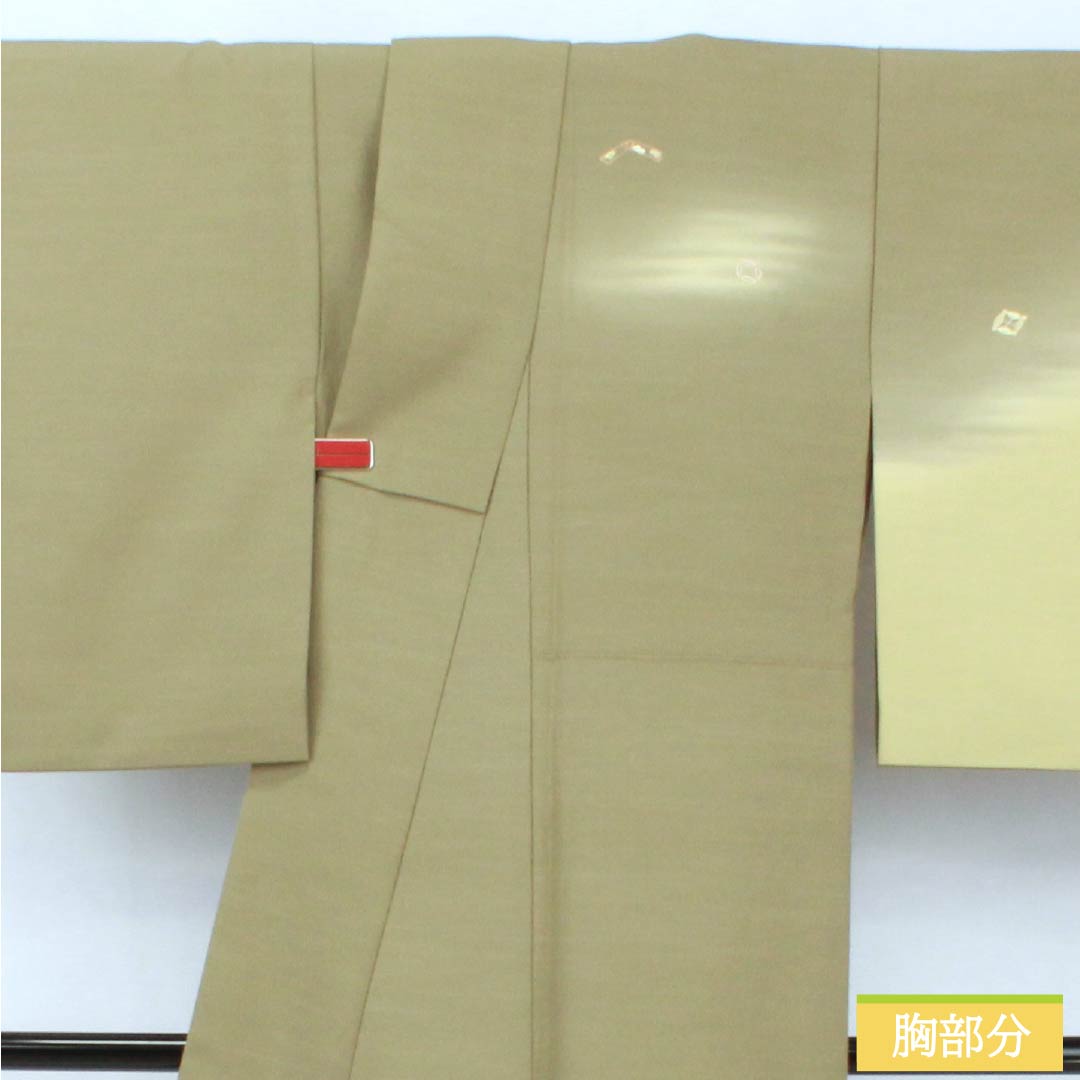 Visiting Kimono, Pure Silk, S Rank, Lined, Length 159.5cm, Sleeve Length 62.5cm, Negishi Color (Negishi-iro), Tsukesage, Fukiyose Pattern, Green Embroidery, Product Number: 1112007092319