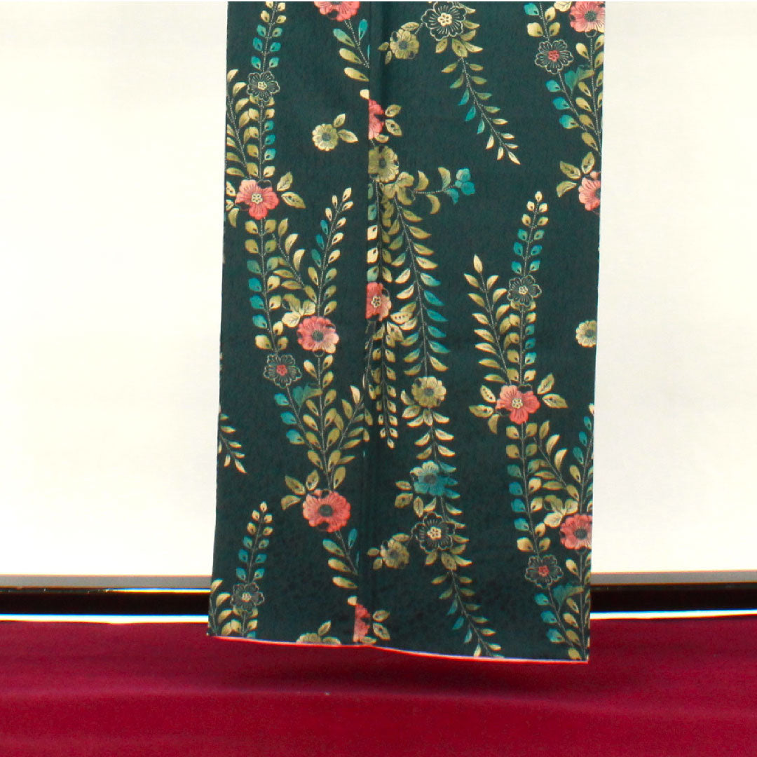 Small pattern, Length 161cm, Sleeve length 64.5cm, Awase, Iron color, Washable kimono, Tsujigahana, Polyester, S rank, Green, 1115002612419