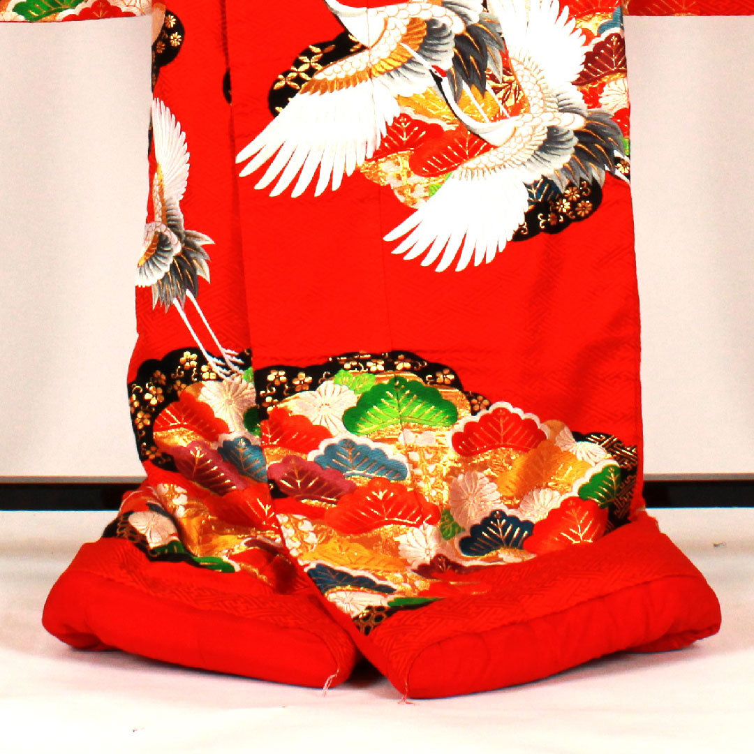 色打掛 身丈186cm 紗綾形 鶴 松 正絹 Sランク 袷 赤系 1110000112812