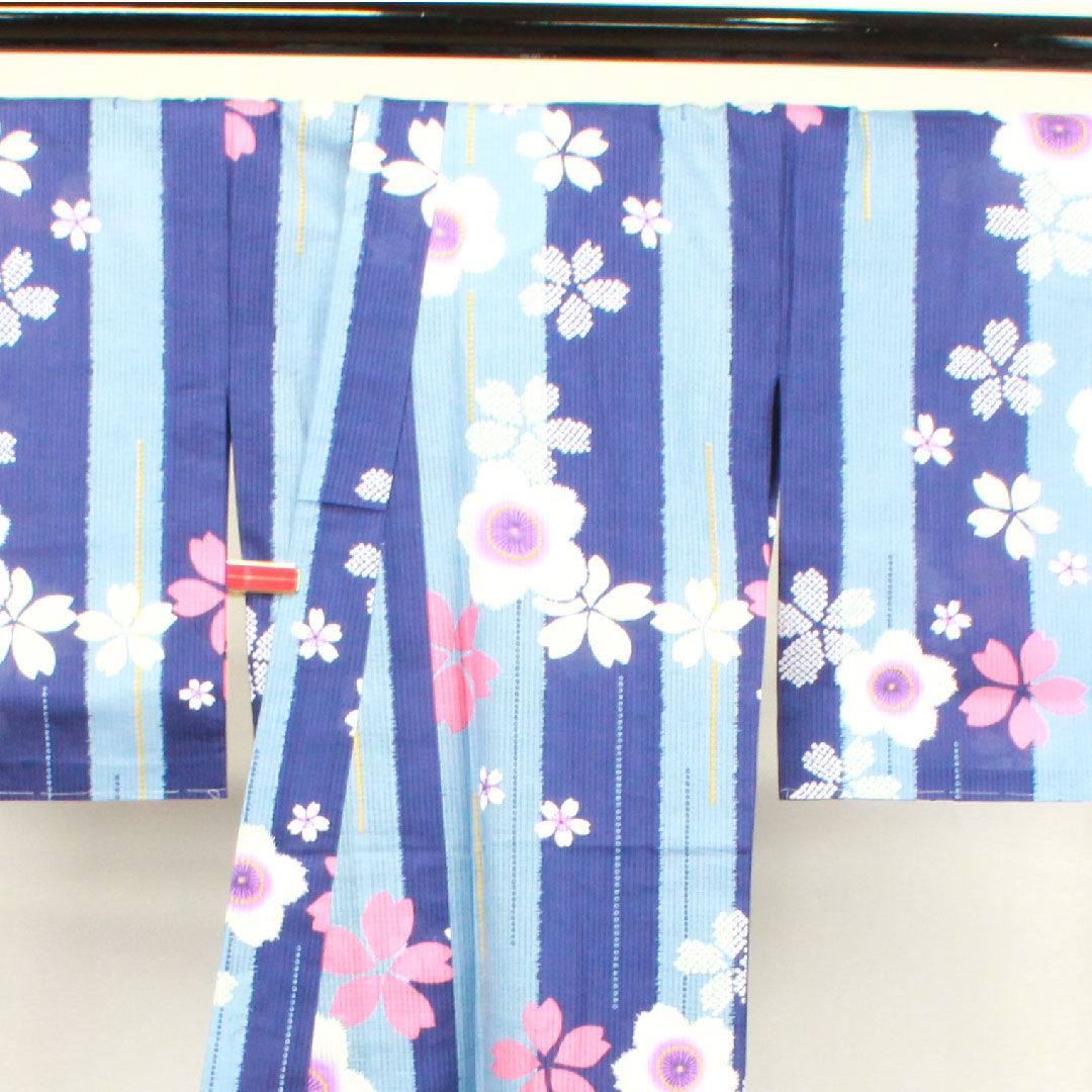 浴衣 しつけ糸付き 未使用品 桜 木綿 Sランク 単衣 身丈164cm 裄丈66cm グラデーション系 1118002892499