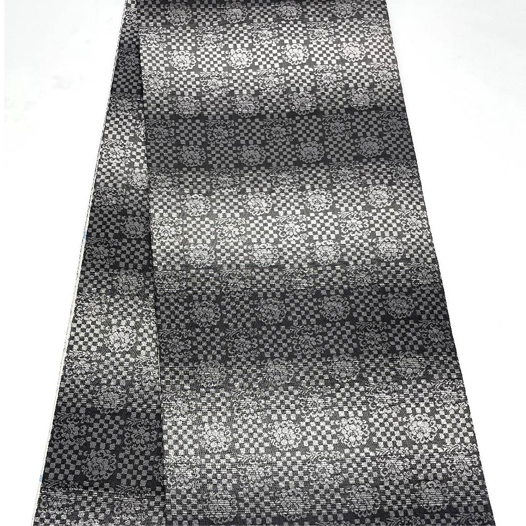 Silver Fukuro Obi with Cherry Blossoms, Length 440cm, Pure Silk, S Rank, Full Length, Formal, Silver, 1123008962322